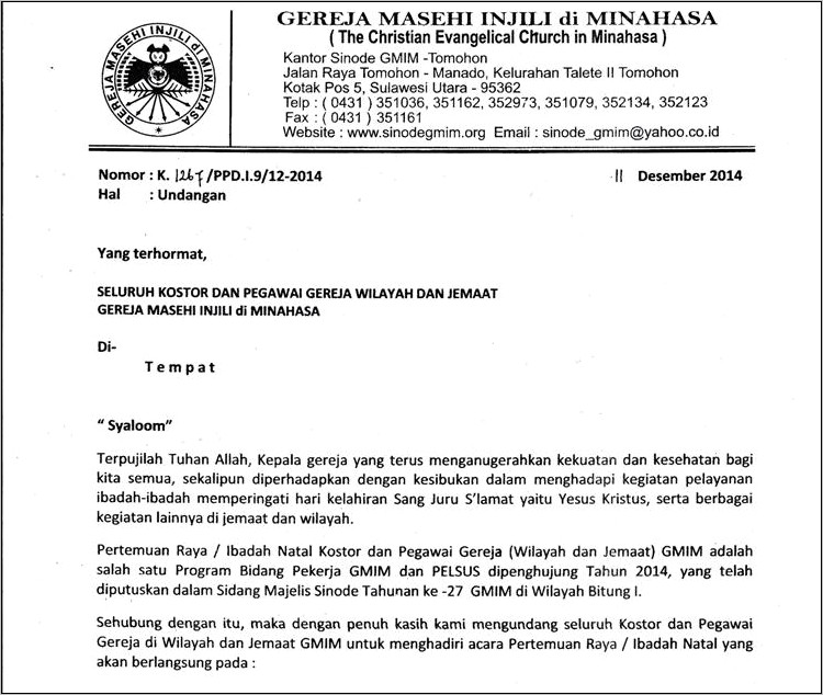 Contoh Surat Permohonan Pemakaian Gereja Untuk Natal