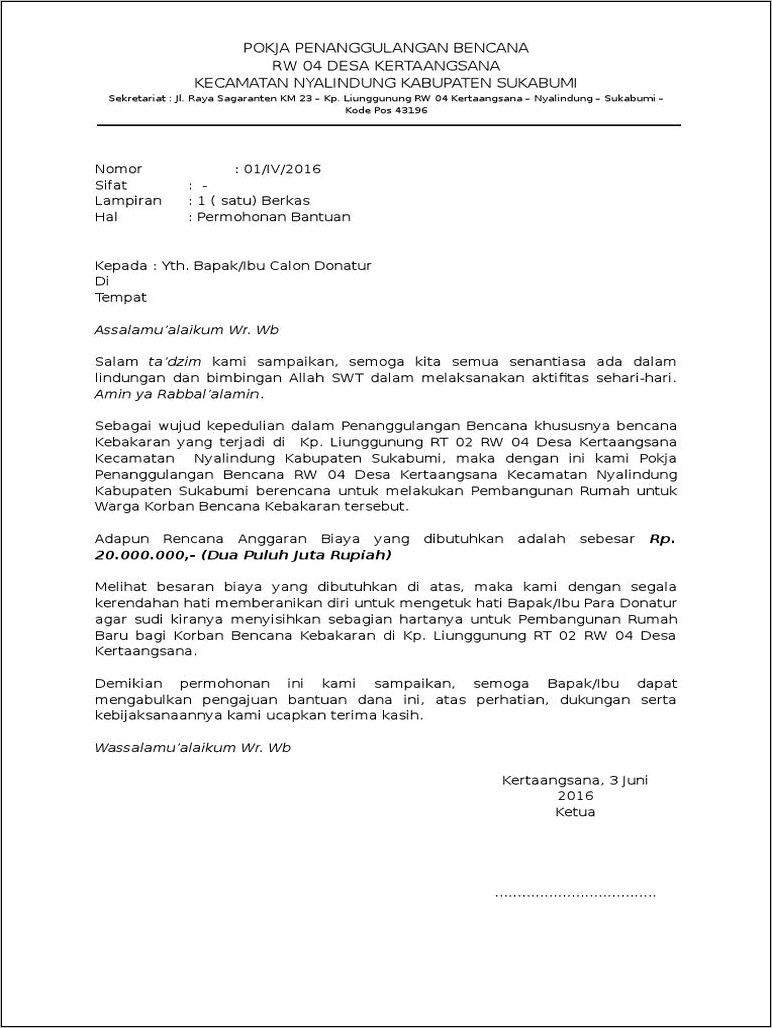 Contoh Surat Permohonan Pembangunan Rumah Untuk Rt