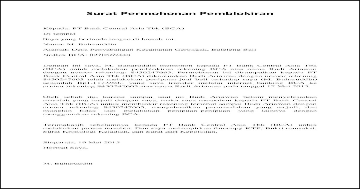 Contoh Surat Permohonan Pemberhentian Kartu Kredit