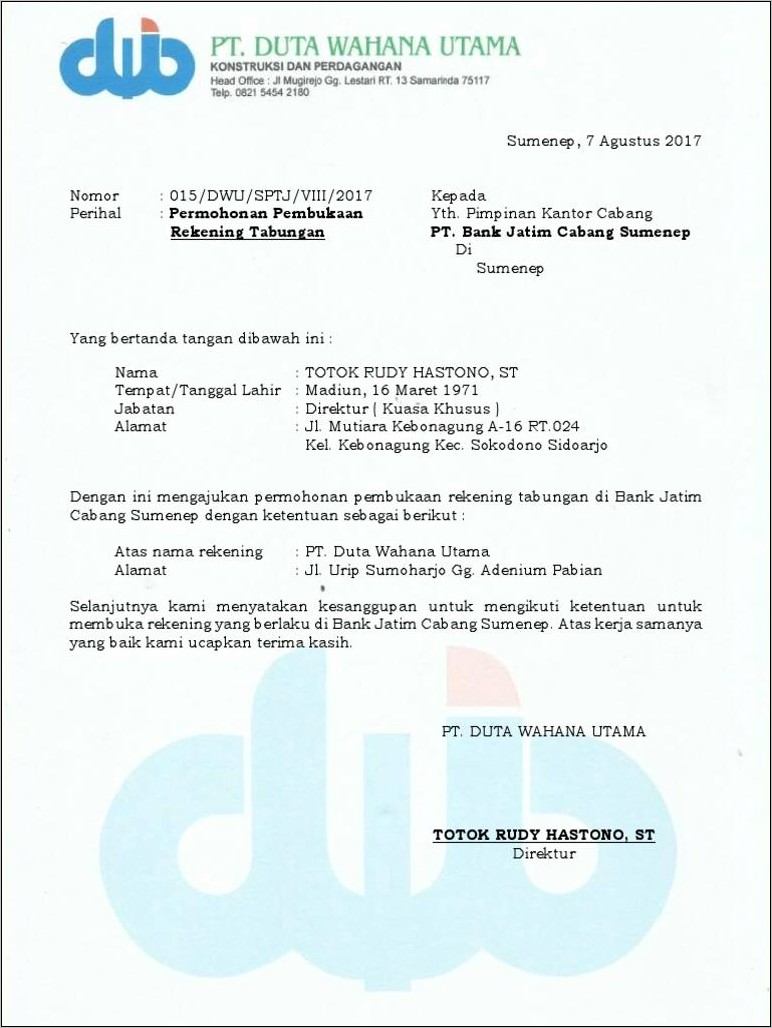 Contoh Surat Permohonan Pembukaan Kantor Cabang