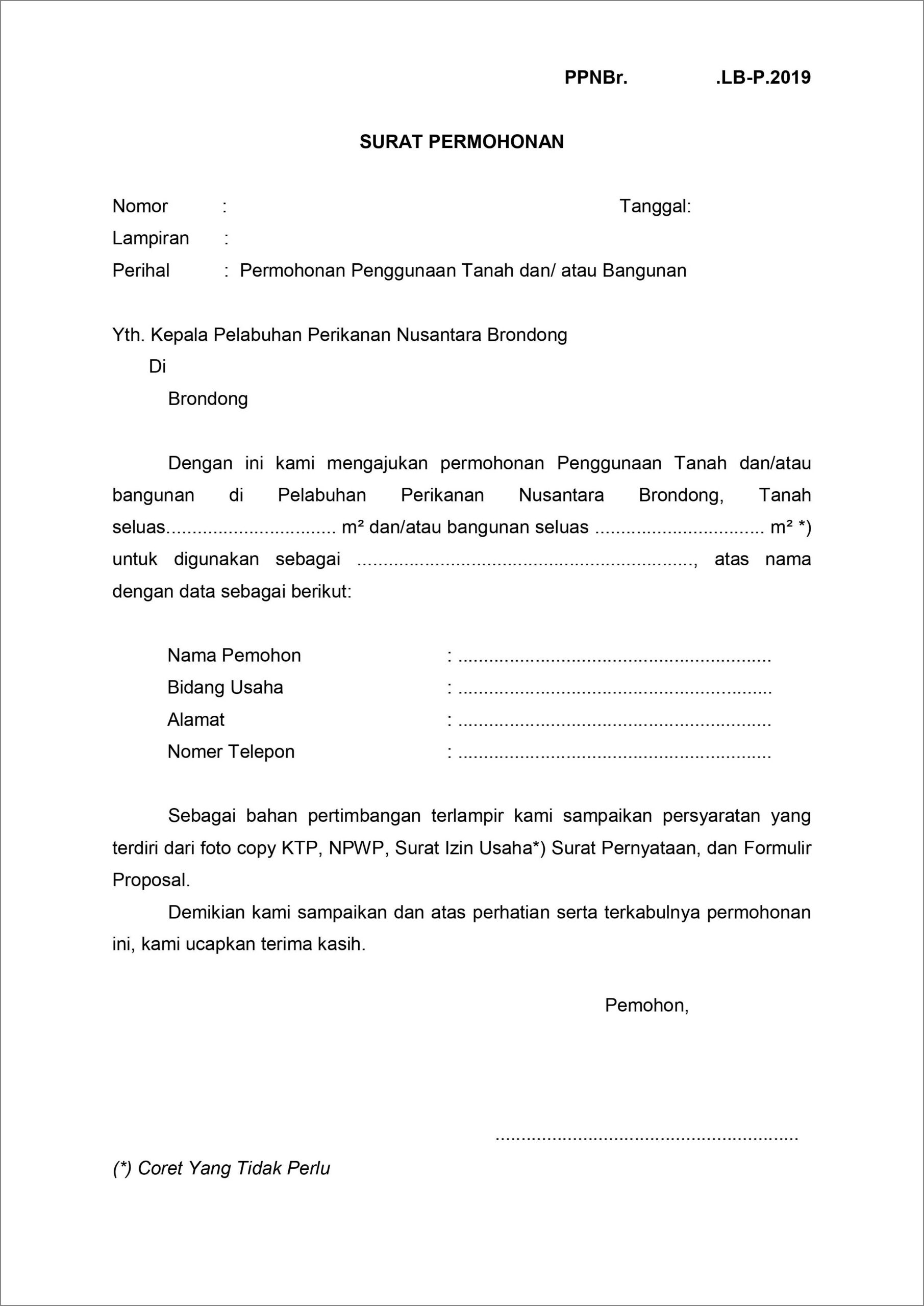 Contoh Surat Permohonan Pembukaan Perorangan Kmp