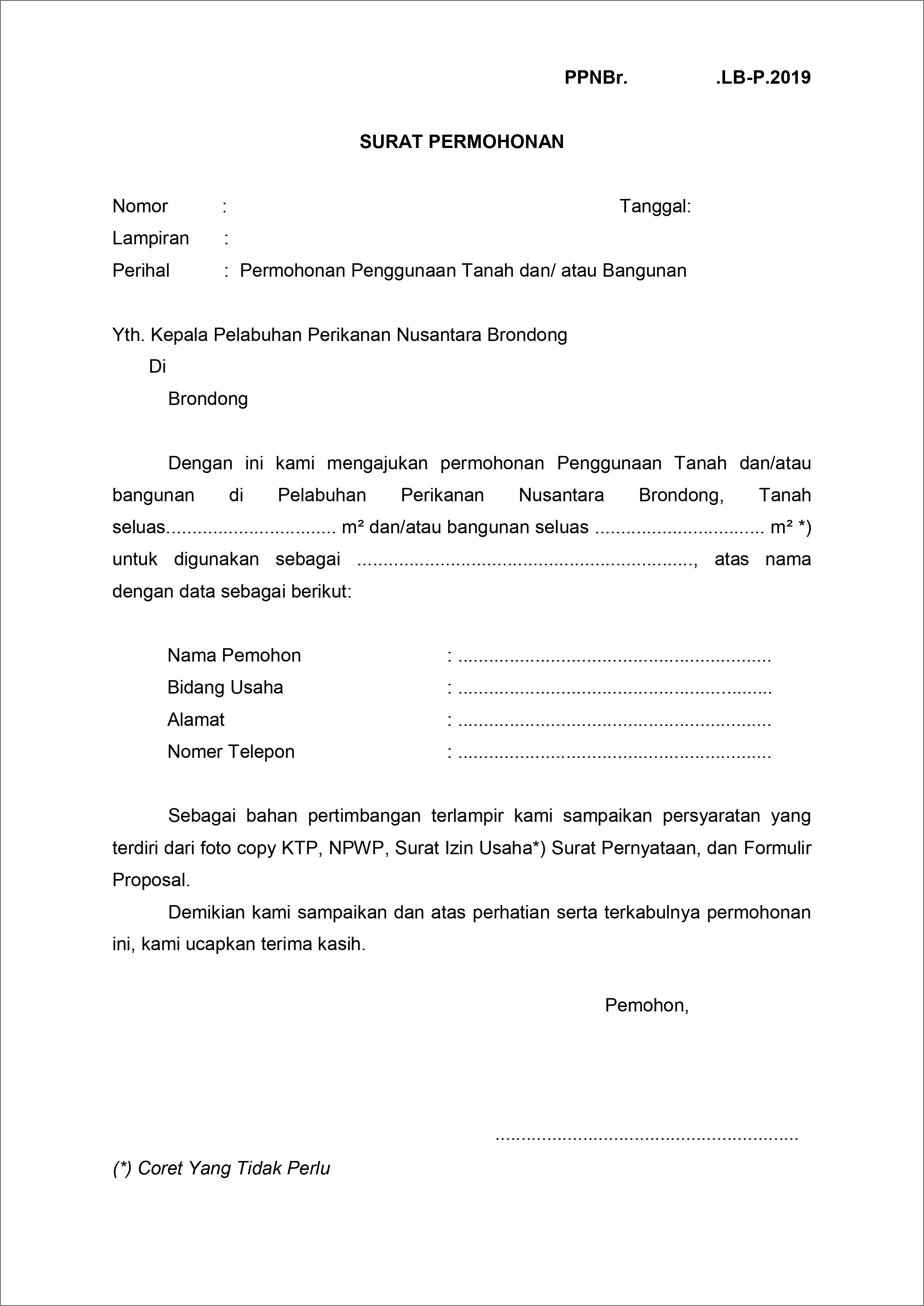 Contoh Surat Permohonan Pembukaan Perorangan Kmp