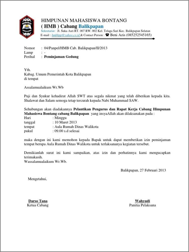 Contoh Surat Permohonan Peminjamam Kendaraa