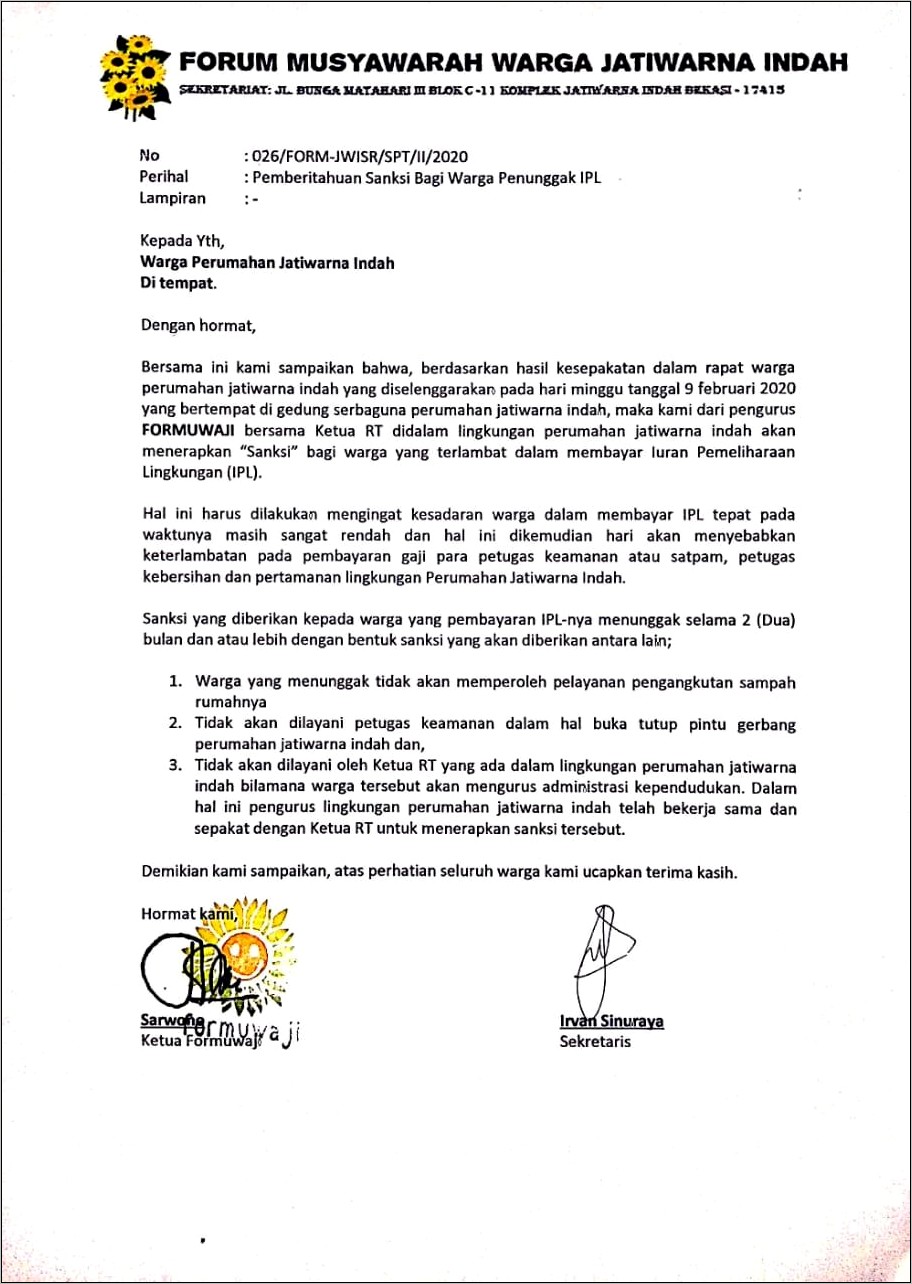 Contoh Surat Permohonan Pemutihan Ketua Rt