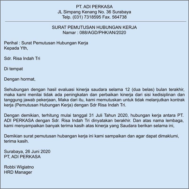 Contoh Surat Permohonan Pemutusan Kerjasama