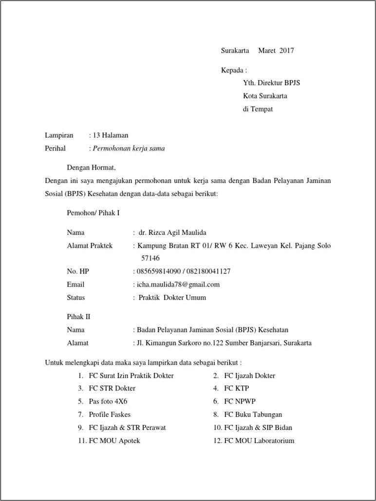 Contoh Surat Permohonan Penambahan Pembiayaan Talangan Bpjs Doc