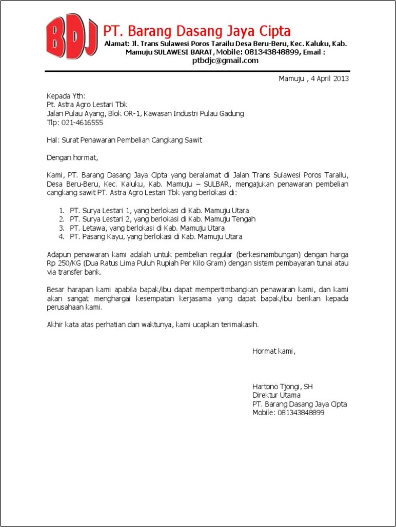 Contoh Surat Permohonan Penangkar Bibit