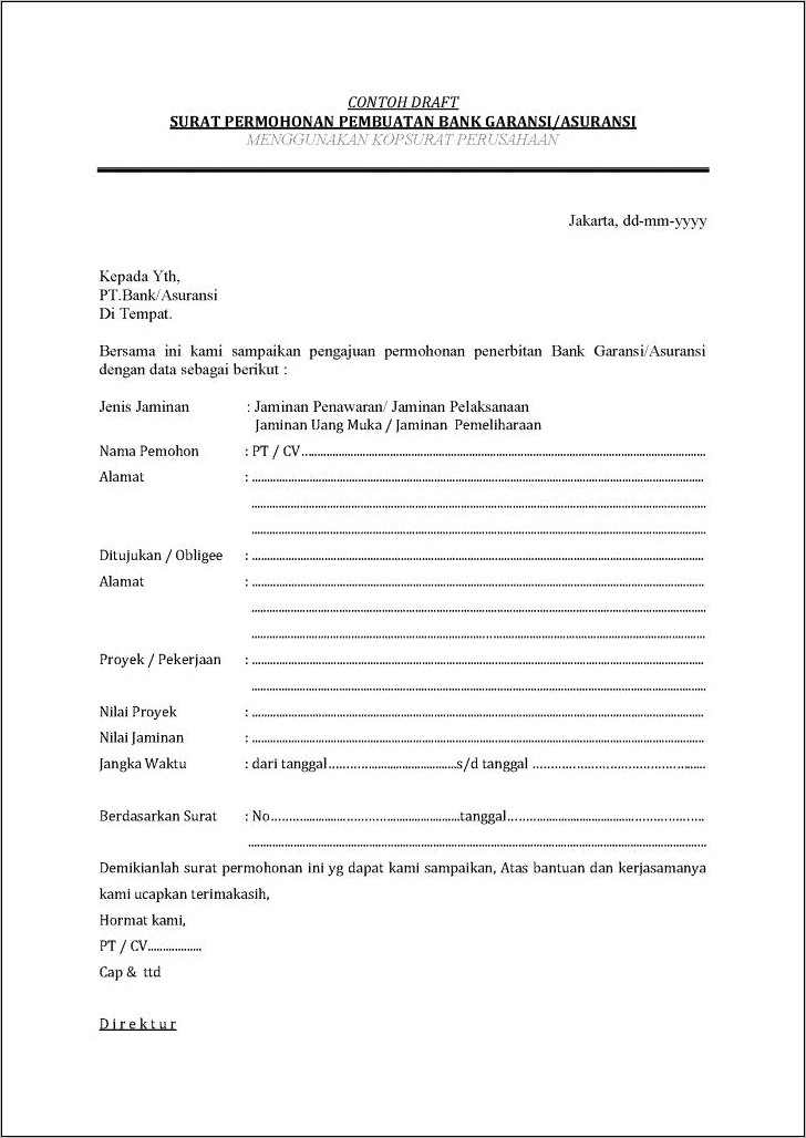 Contoh Surat Permohonan Penarikan Dplk Bank Jateng