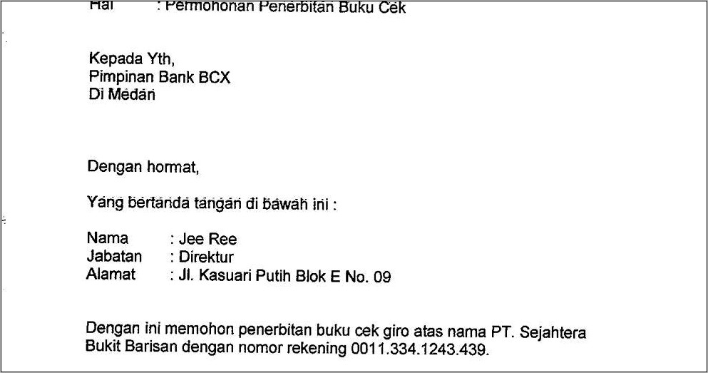 Contoh Surat Permohonan Pencairan Tabungan Blokir