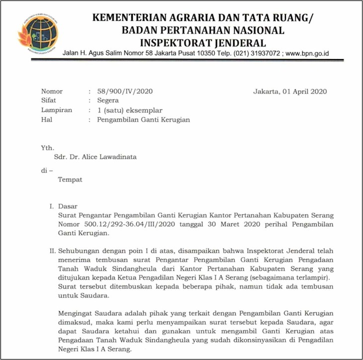 Contoh Surat Permohonan Pencairan Uang Konsingasi