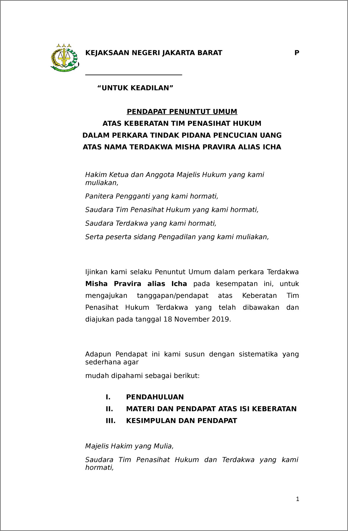 Contoh Surat Permohonan Pendapat Hukum