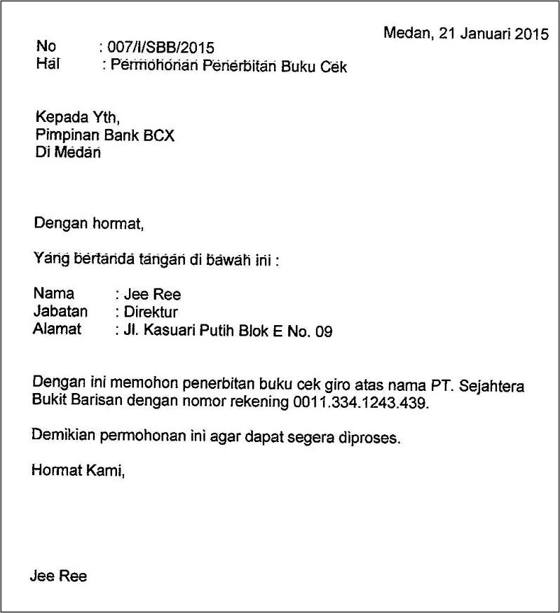 Contoh Surat Permohonan Penerbutan Chq Dan Giro