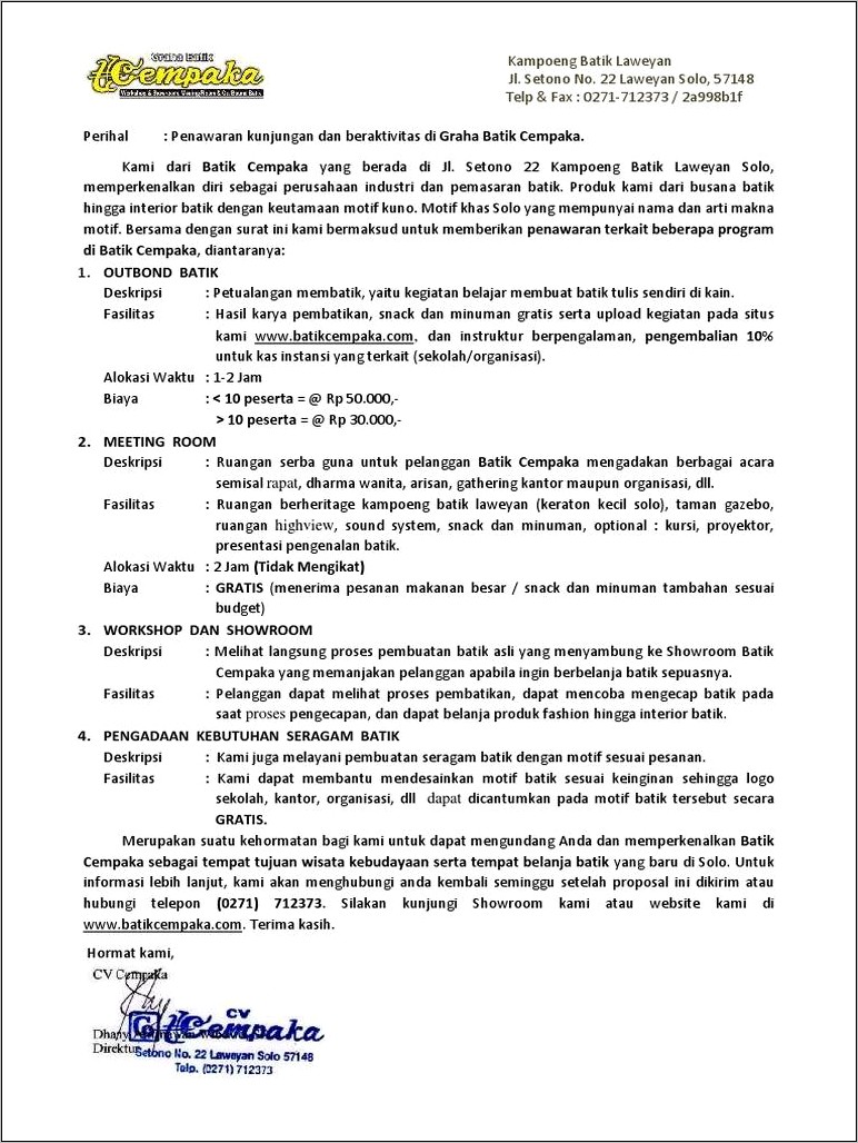 Contoh Surat Permohonan Pengadaan Seragam Batik