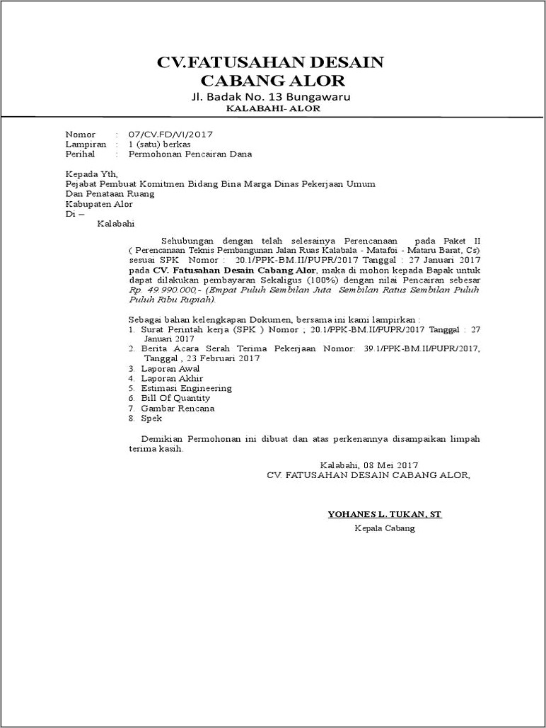 Contoh Surat Permohonan Pengambilan Dana Dhn