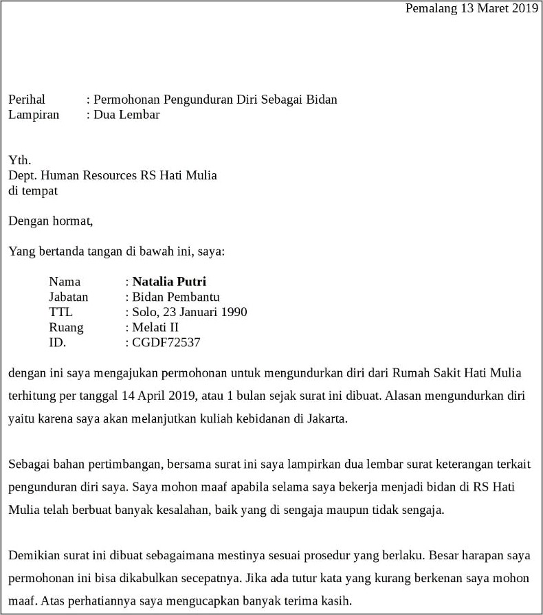 Contoh Surat Permohonan Pengambilan Paklaring