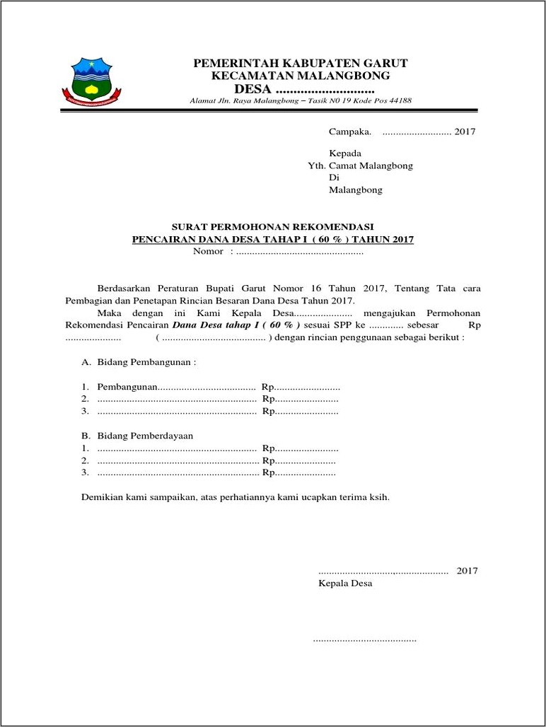 Contoh Surat Permohonan Rekomendasi Kecamatan