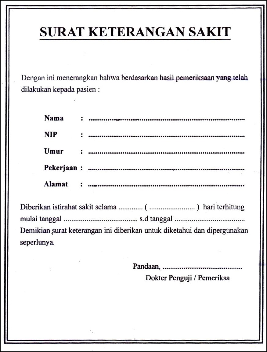 Contoh Surat Permohonan Sakit