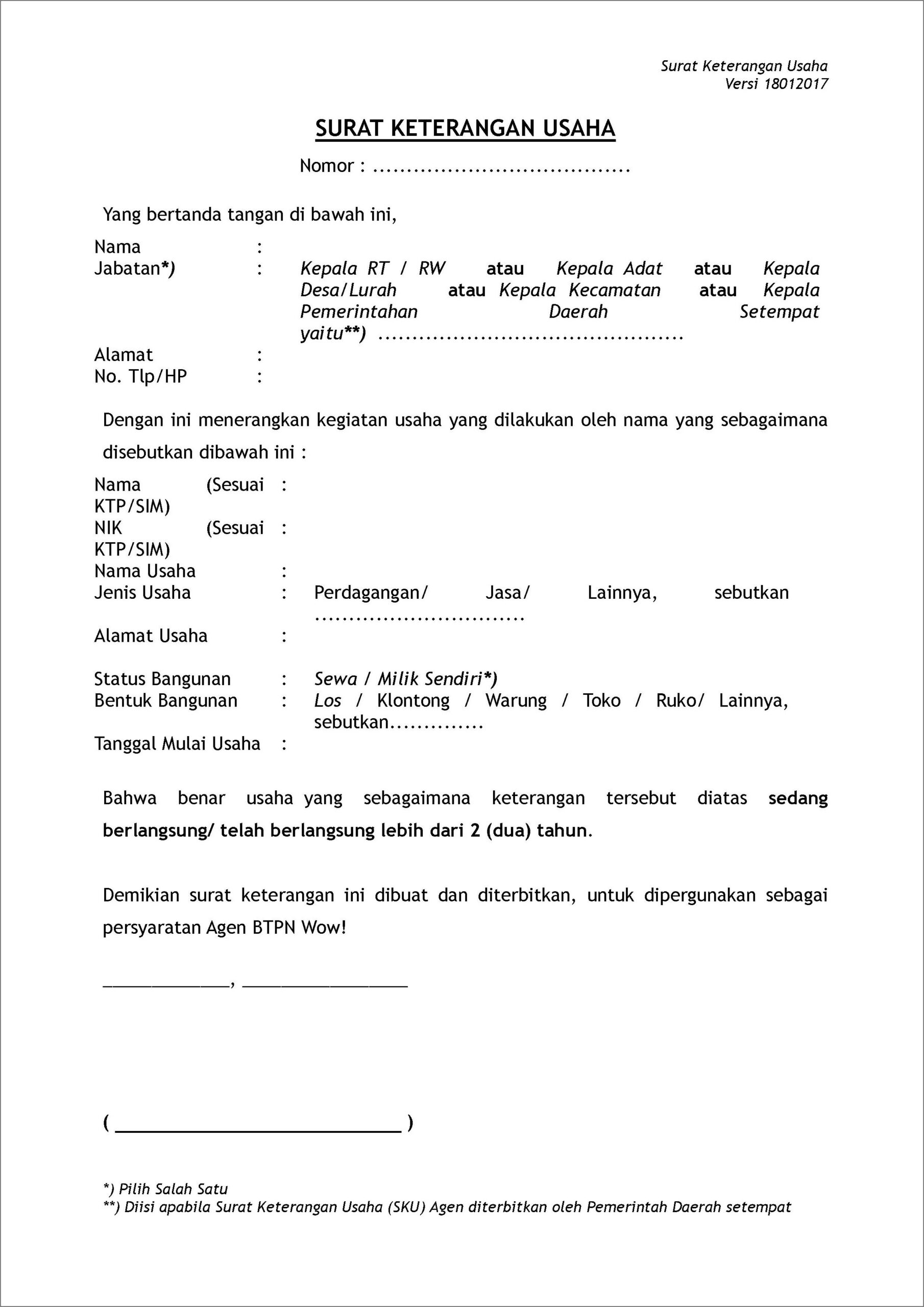 Contoh Surat Permohonan Sku