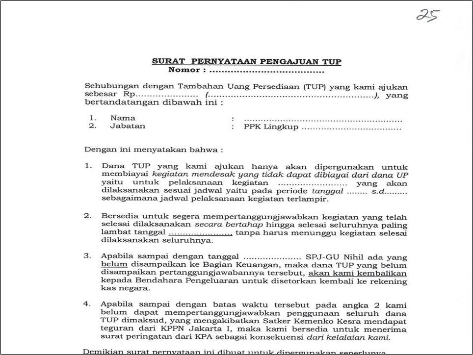 Contoh Surat Permohonan Tup