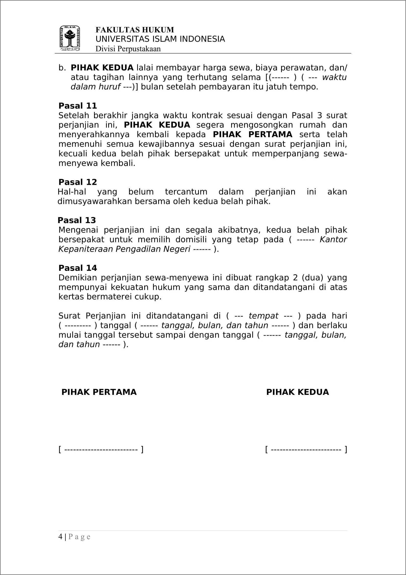 Contoh Surat Pernyataan 2 Pihak Tentang Biaya