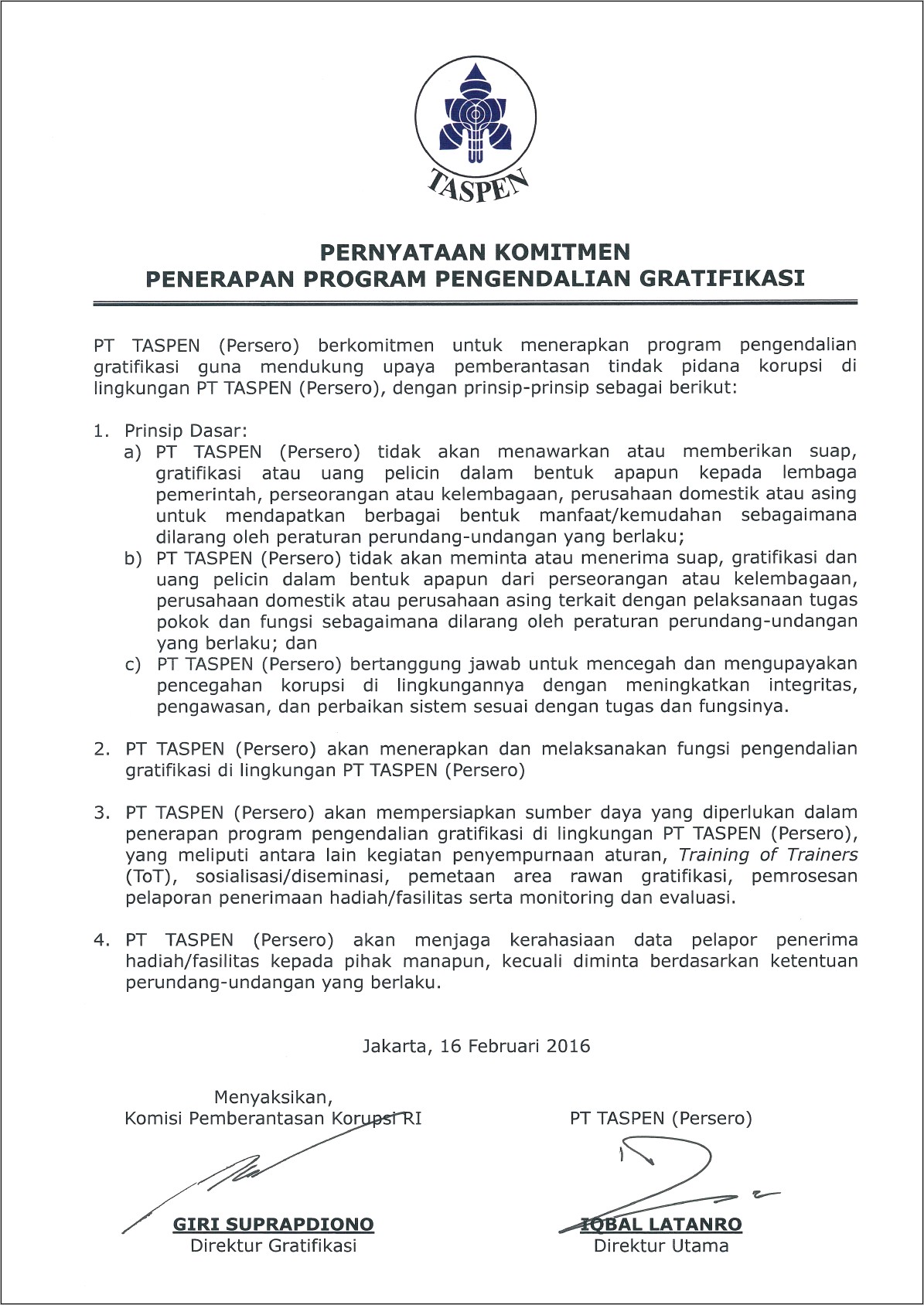 Contoh Surat Pernyataan Anti Korupsi