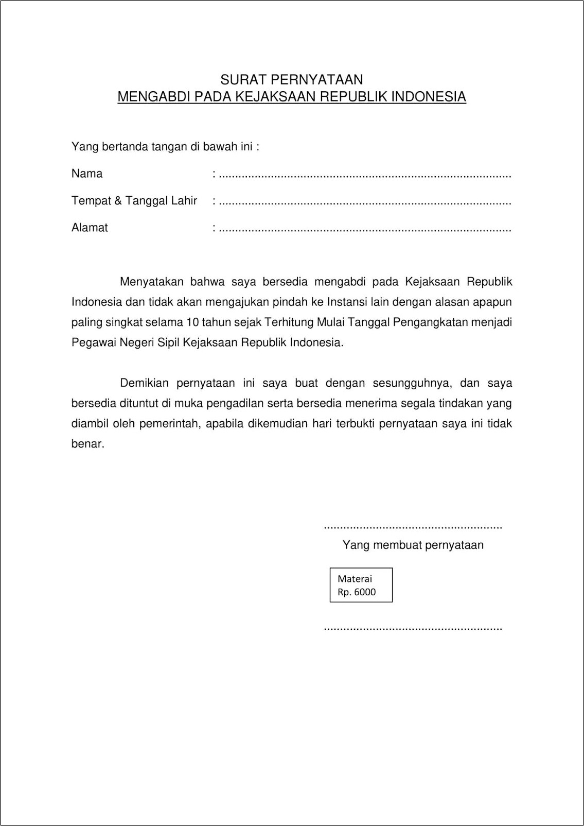 Contoh Surat Pernyataan Belum Ada Karyawan