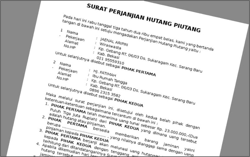 Contoh Surat Pernyataan Berhutang Dengan Jaminan