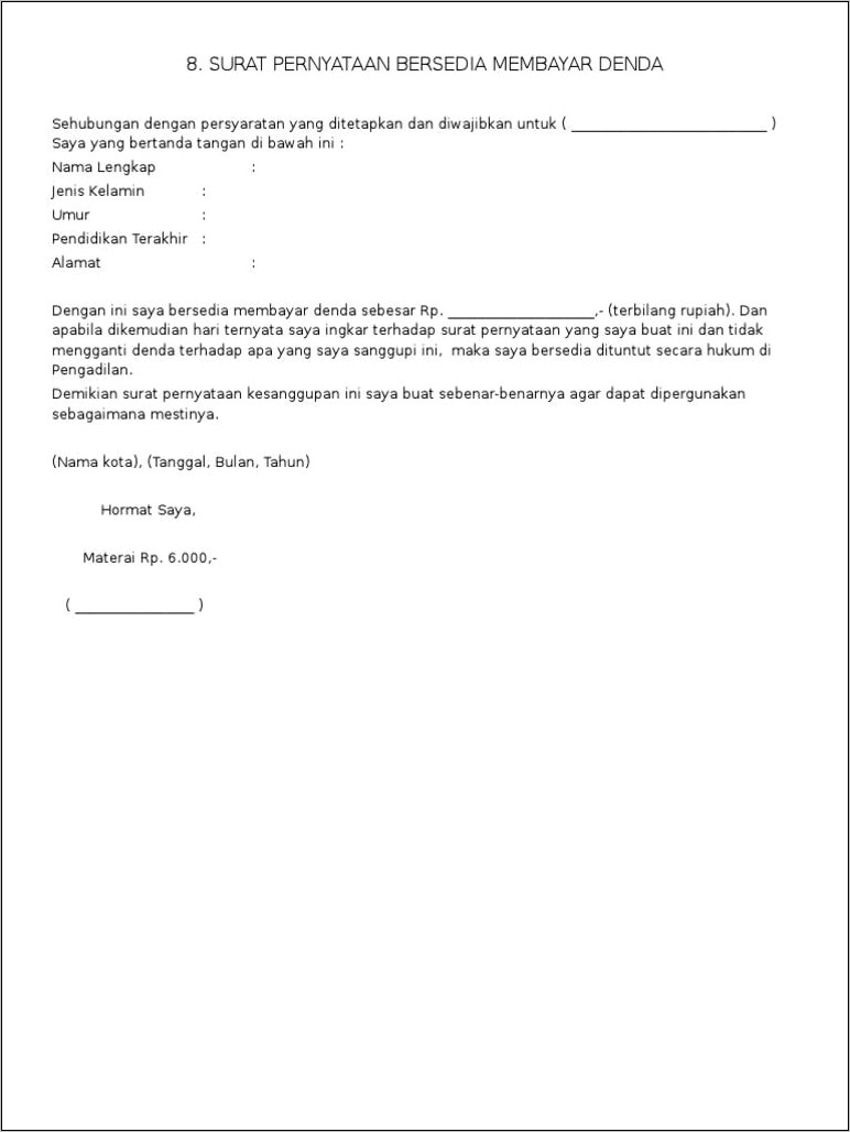 Contoh Surat Pernyataan Berkas