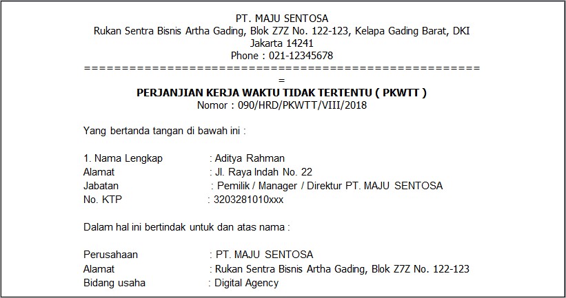 Contoh Surat Pernyataan Bersama Tentang Kinerja