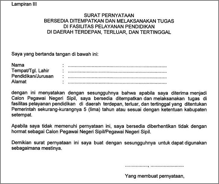 Contoh Surat Pernyataan Bersedia Dianulir Kelulusannya