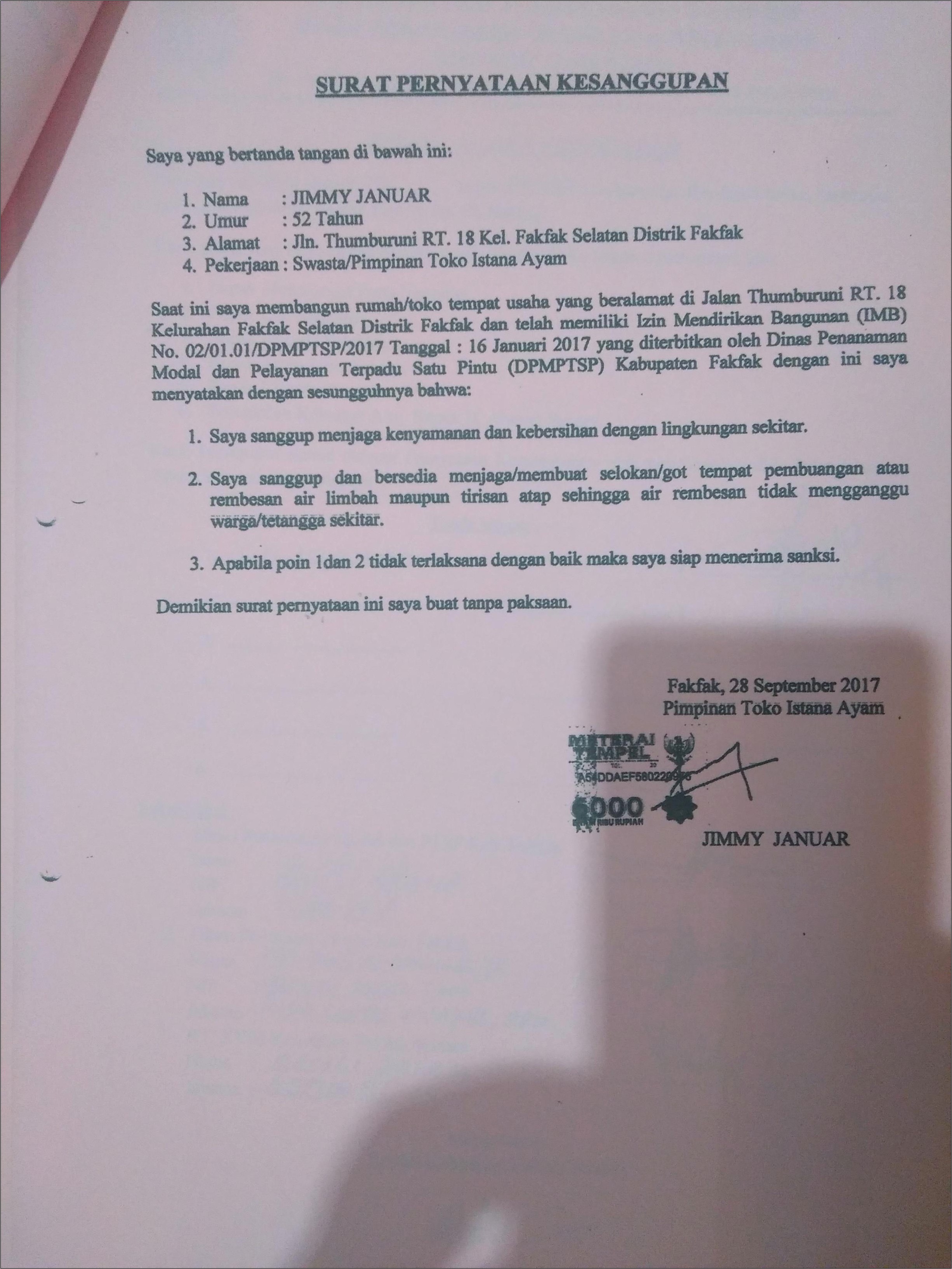 Contoh Surat Pernyataan Berusaha