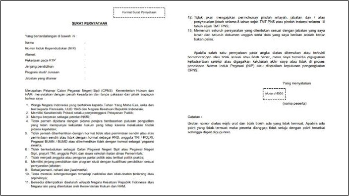 Contoh Surat Pernyataan Bkn Cpns 2017
