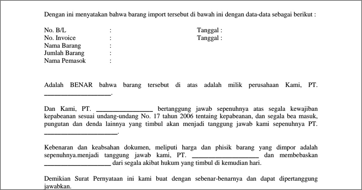 Contoh Surat Pernyataan Bukan Pemilik Barang