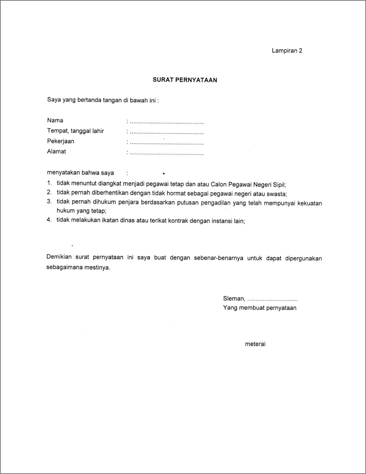 Contoh Surat Pernyataan Bukan Sebagai Pegawai Honor