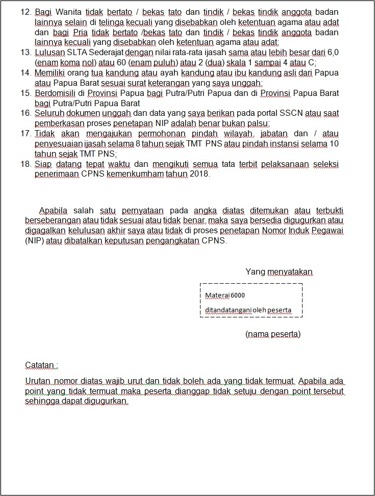 Contoh Surat Pernyataan Cpns 2019 Sumatera Barat