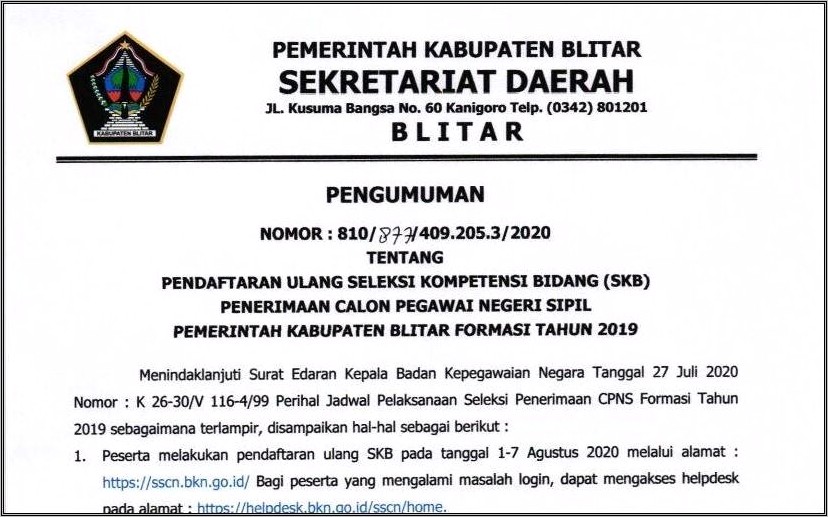 Contoh Surat Pernyataan Cpns 2019 Yang Benar Pemkab Malang