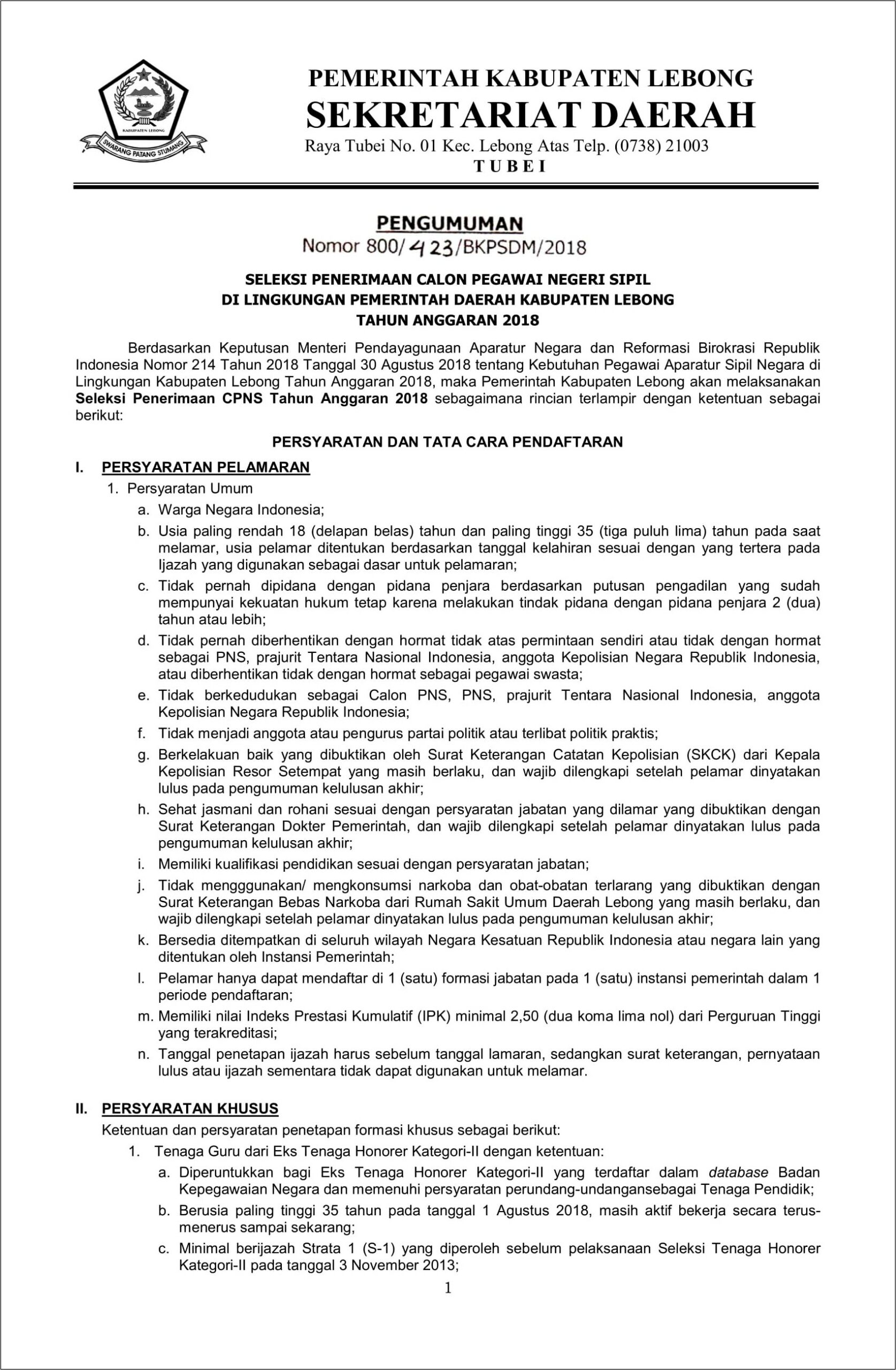 Contoh Surat Pernyataan Cpns Bengkulu Selatan