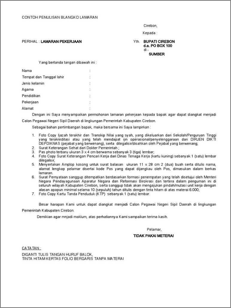 Contoh Surat Pernyataan Cpns Kabupaten Cirebon