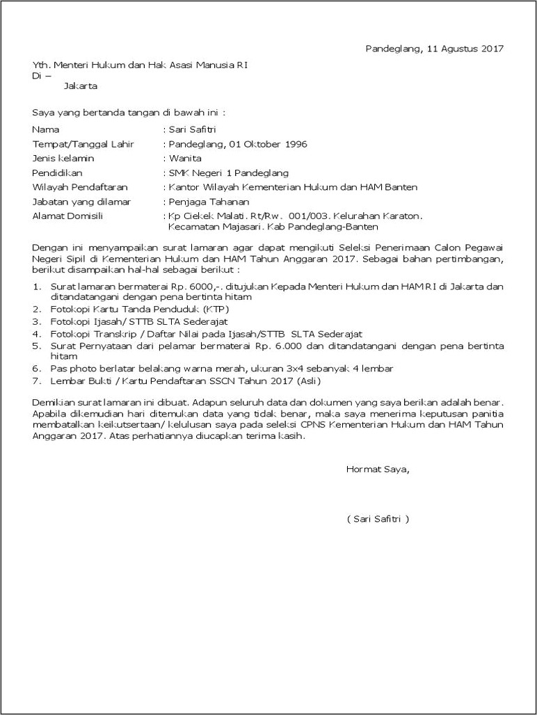 Contoh Surat Pernyataan Cpns Kementerian Koperasi