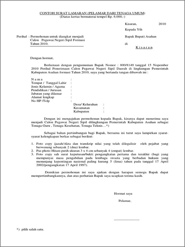 Contoh Surat Pernyataan Cpns Untuk Kabupaten Kepulauan Dan Pangkajene
