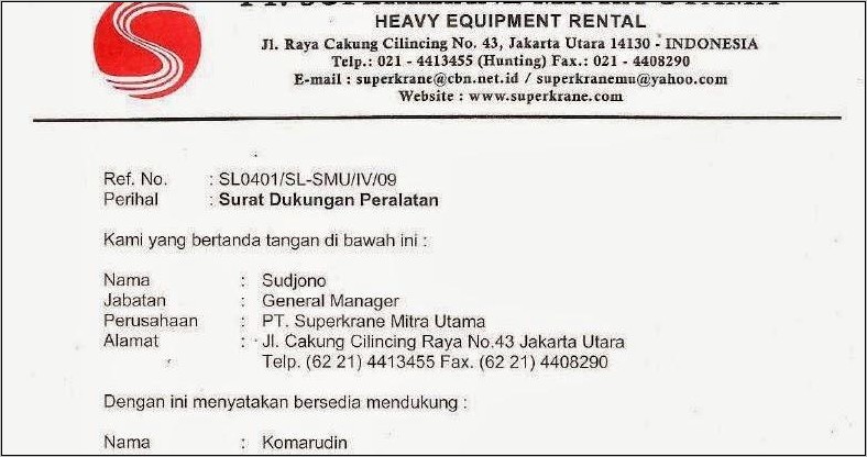 Contoh Surat Pernyataan Dukungan Stakeholder