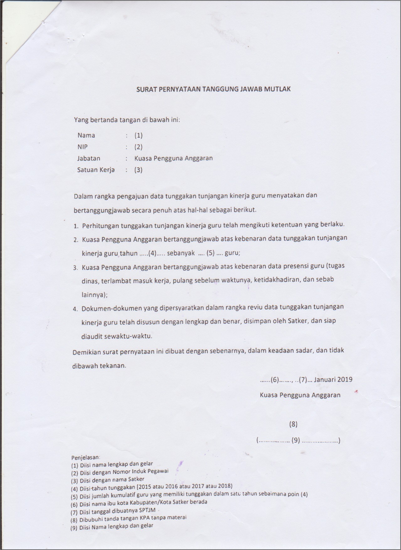 Contoh Surat Pernyataan Guru Cpns 2019