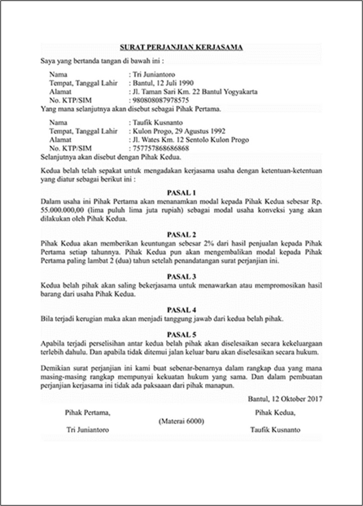 Contoh Surat Pernyataan Huitang