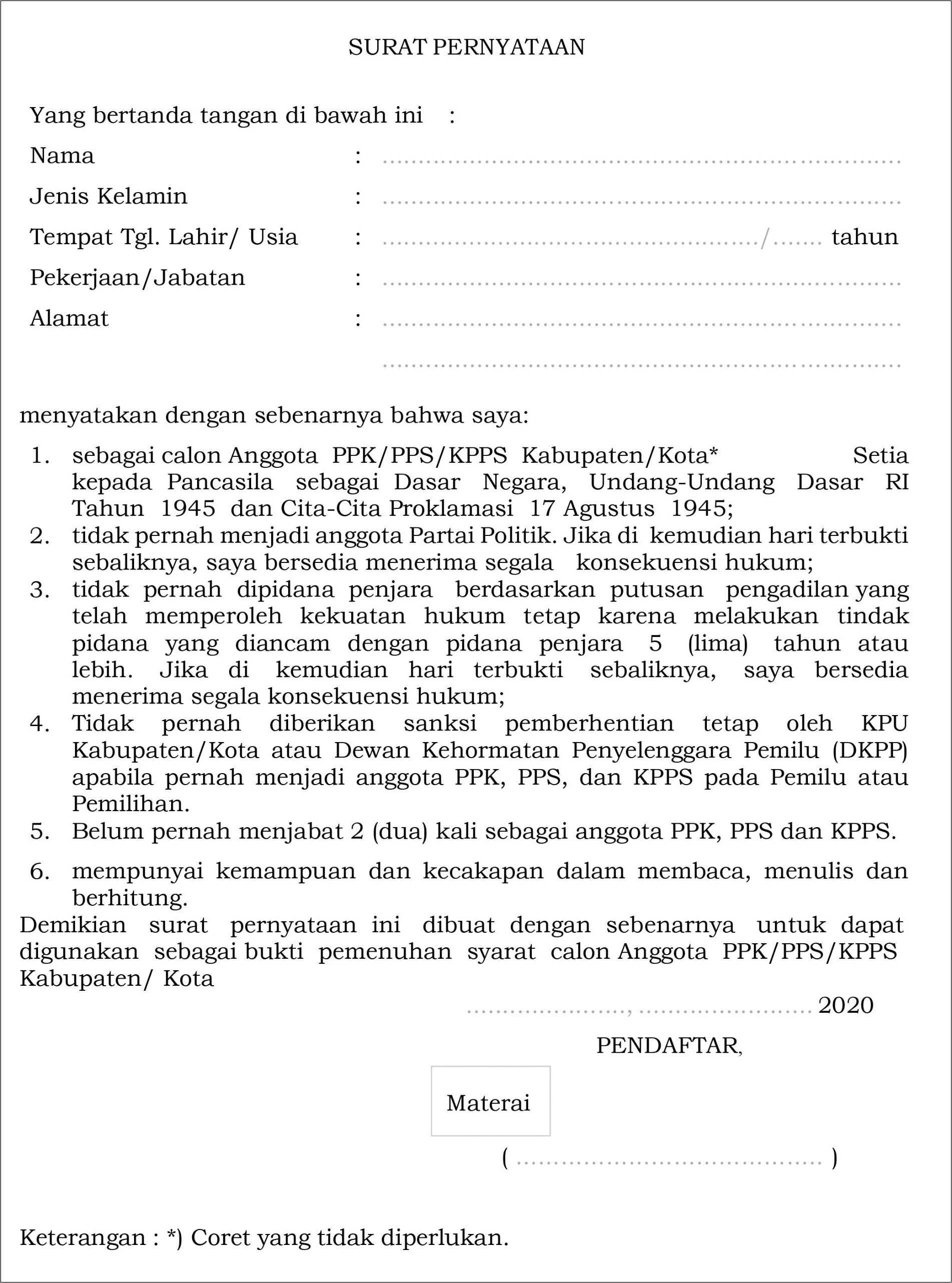 Contoh Surat Pernyataan Ijazah Tersebut Asli Pendukung Berkas Pendaftaran Kpps