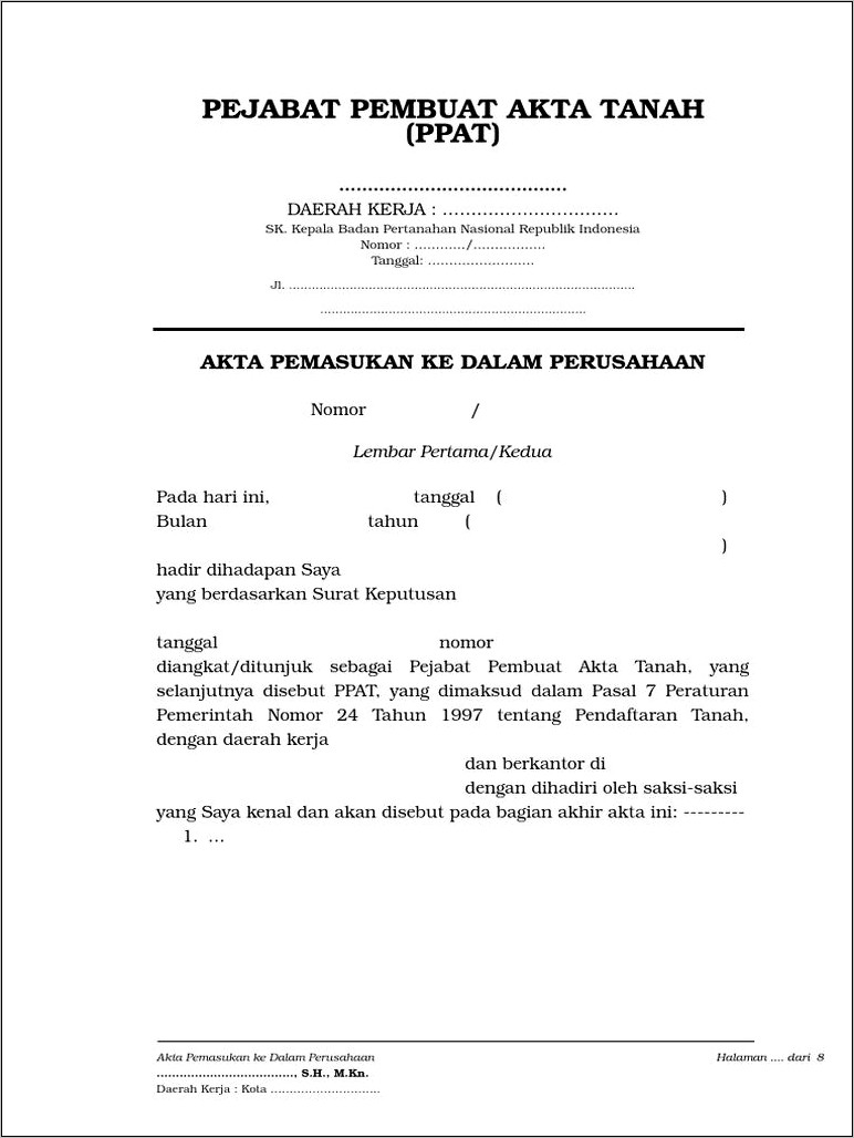 Contoh Surat Pernyataan Inbreng