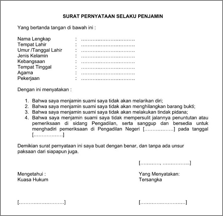 Contoh Surat Pernyataan Jaminan Keselamatan Pertunjukan