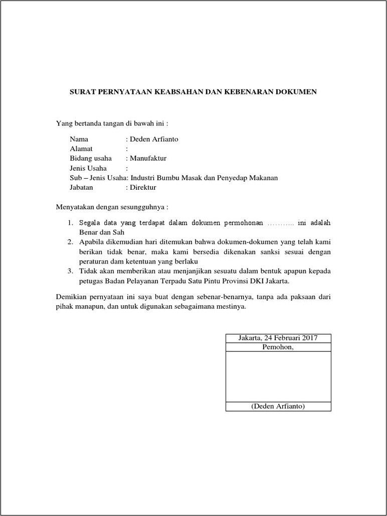 Contoh Surat Pernyataan Kebenaran Usaha Surat Permohonan Desain Contoh Surat Rlppv5be8p