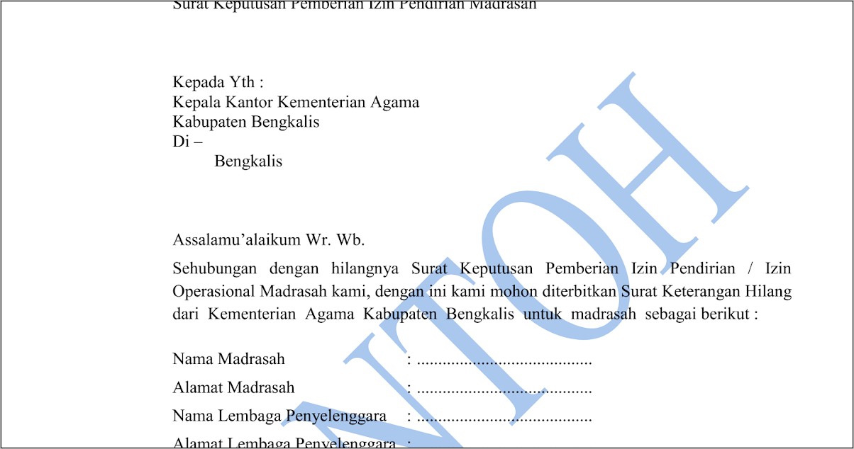 Contoh Surat Pernyataan Kehilangan Sk Pns