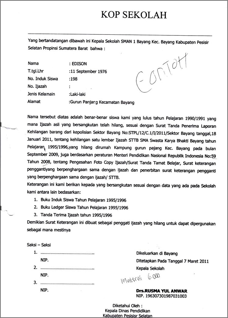 Contoh Surat Pernyataan Kehilangan.doc