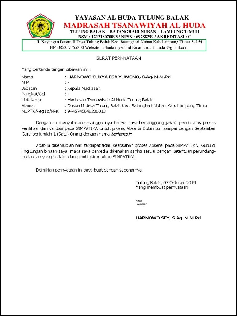 Contoh Surat Pernyataan Kelalaian